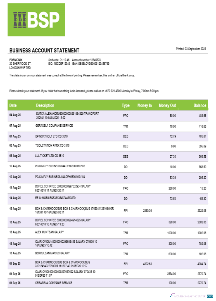 Download Bank of South Pacific business bank statement Word and PDF format Photoshop template
